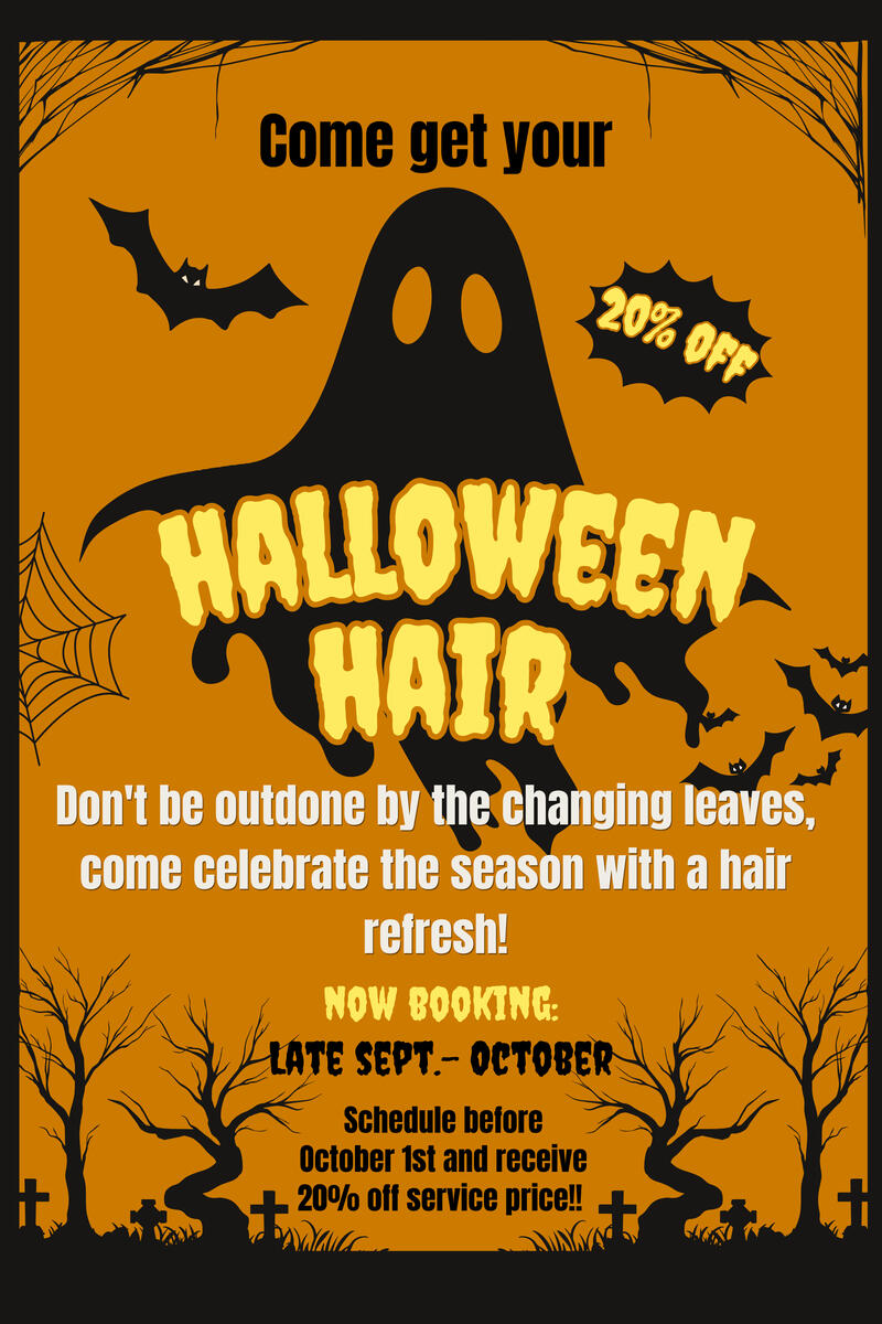 20% off Special Halloween Flyer for 20% of services booked before 10/1/26