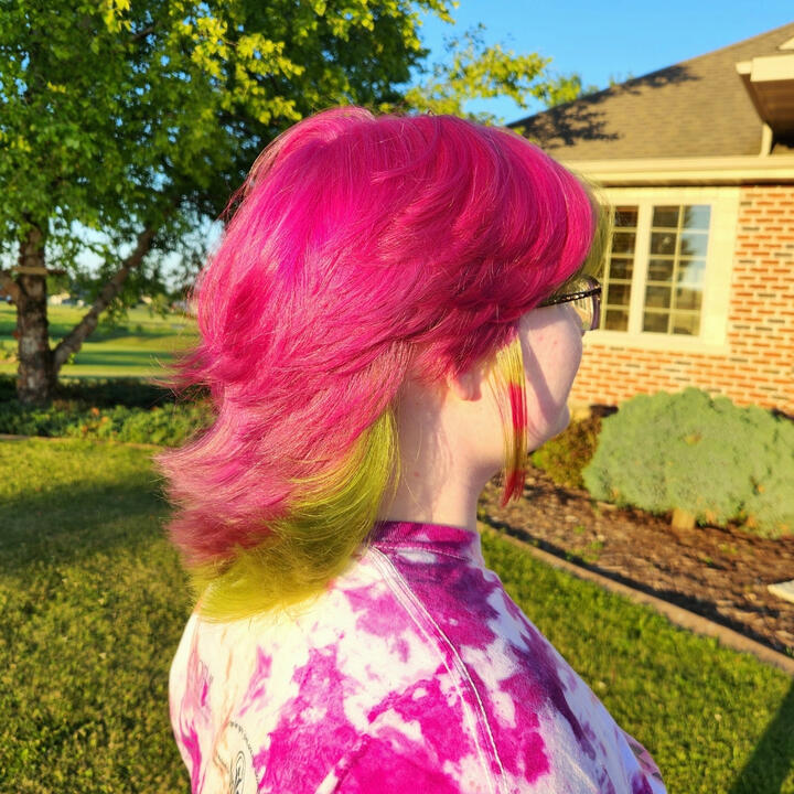 Image of hair with Creative Color Image of hair creatively colored with vivid pink and green